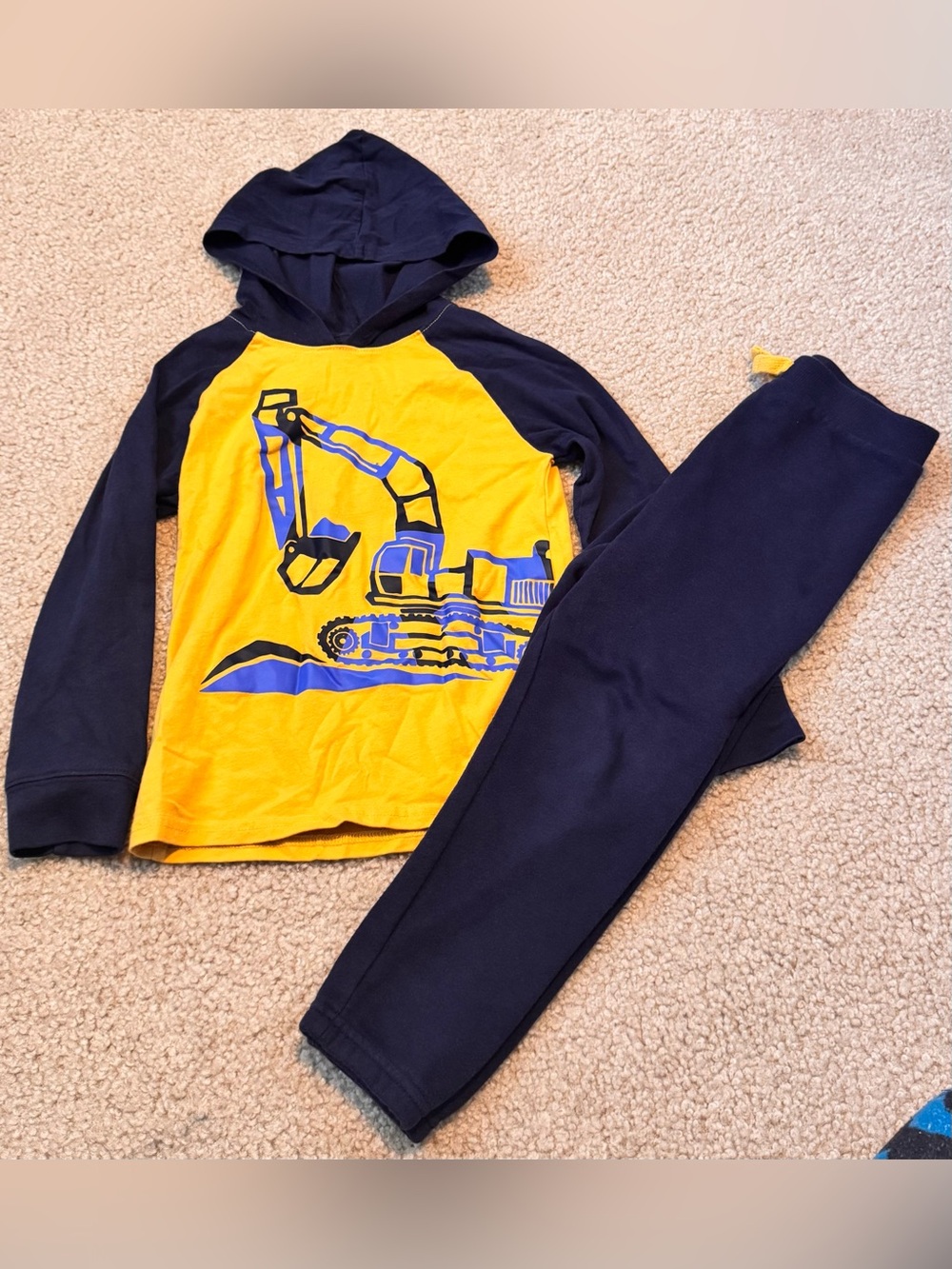 Yellow & Navy Excavator Hoodie Matching Set